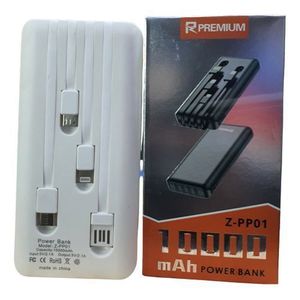 Premium Accessories 10000mAh Portable Multi-Cable Power Bank - White/Black