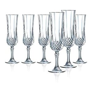 6-Piece Clear Diamond Champagne Flute Glass Set
