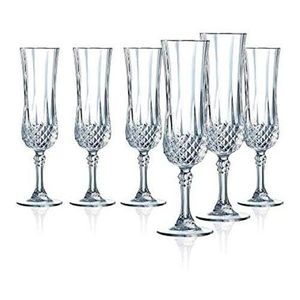 6 Pieces Of Diamond Champaign Flute Wine Glasses- Clear.
