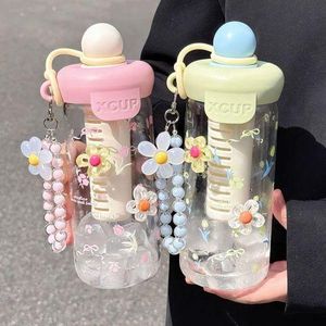750ml glass water bottle featuring a time marker tracker and two interchangeable lids (straw lid and vacuum cap