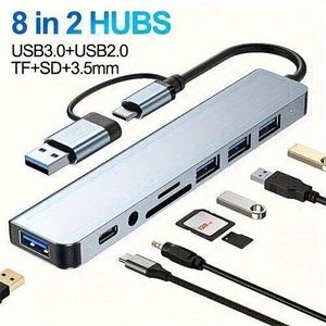 Type-C To USB Hub 8-in-1 Docking Station With USB 3.0/USB2.0 Ports