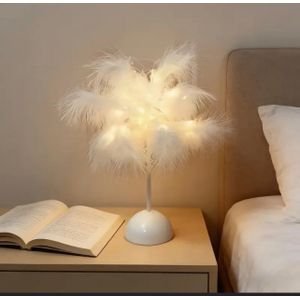 Feather Table Lamp, Warm Light Tree Feather Lampshade,