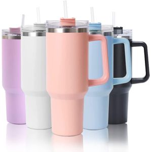 Portable Stainless Steel Vacuum Insulated Travel Mug and Tumbler with Handle and Straw -Multicolor