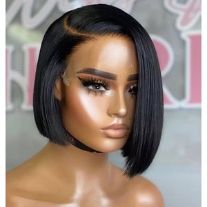 8" Bob Straight Ear To Ear Peruvian Human Hair Wig - Black/Brown 1B Natural Colour 