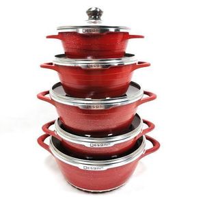 Seemann Die-Cast Granite Non-Stick Cooking Pot Set 10 Pcs Cookware Set - Purple/Red