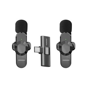 Porodo Audix Pro Lavalier Dual Microphone for Type-C Connector With Lightning Converter 3H Working Time, Precise Reverb, Instant Wireless Setup, Auto Paring Technology, Crystal Clear Audio for Recording Videos, Podcasts, or Live Streams 