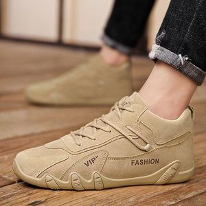 GALUIN Men's non-slip work shoes, short loafers, lace-up men's casual sports shoes-Khaki