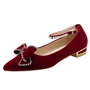 Rimocy Sexy Red Velvet Wedding Shoes for Women 2022 Luxury Pearl