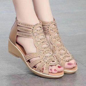 Berrykey Ladies Thick Soled Sloping Sandals Women Shoes Heels Casual Heeled-sandals Open Toe Rhinestone Cutout Soft Sole Comfort Summer