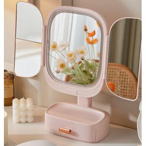 Cosmetics foldable mirror with side led light