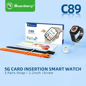 NODIZZ Local Stock-C89 Android 5G SIM Card Smart Watch with GPS, 2.2 inch Touch Screen, 680mAh Magnetic Charging, Fitness Tracker, 3 Straps Combo,Black