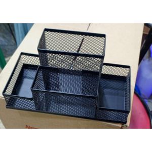 4-Tier Black Mesh Metal Desk Organizer - Multi-Compartment Pen Holder - Multicolor