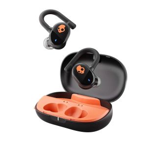 Skullcandy Push Play Active in-Ear Wireless Earbuds, 34 Hr Battery, Stay-Aware Mode, Microphone, Works with iPhone Android and Bluetooth Devices - True Black/Orange