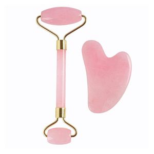 Jade Facial Roller with a guasha stone - Pink
