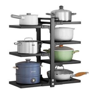 Adjustable Heavy Duty Pot Rack Pan and Pot Lid Organizer with Adjustable Dividers Skillets, Griddles and Shallow Pots Rack Holder for Under Sink Cabinet or Counter For Saving Kitchen Storage Space 