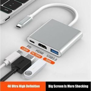 Premium 3-in-1 USB-C Hub Adapter – 4K HDMI, 100W PD Type-C Charging, USB 3.0 High-Speed Data Dock