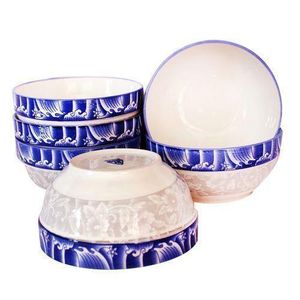 Set Of 6 White Ceramic Bowls With - Multicolor