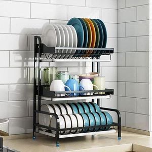 3-Tier Dish Rack Stainless Steel Dish Drainer - Black.