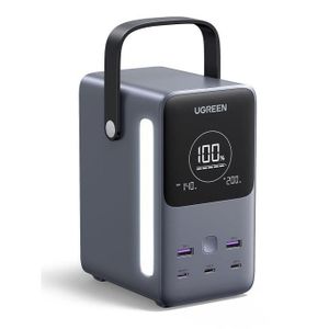 Ugreen 300W 48,000mAh Portable Charger Power Bank with Smart Digital Display, Lighting and SOS Mode, 153Wh 5 Ports USB C Battery Pack for Outdoor Camping and Home Backup for Laptop and More - Gray
