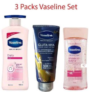 Vaseline 3 Packs Set Daily Brightening Even Tone Body Lotion + Oil + Serum for Glowing Skin, with Vitamin B3 & Triple Sunscreens - 600ml For Radiant Looking Skin in 2 Weeks Body Lotion