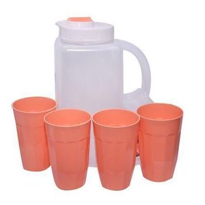Plastic Water Fridge Bottle with 4 Glasses, 4L - Orange