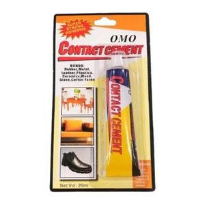 25ml tube of Omo Contact Cement, a super strong adhesive designed for household repairs.