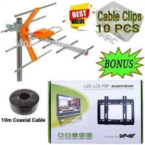 Digital High Quality Aerial Antenna Ariel, Aerial +Free 10Metres Coaxial Cable + EXTRA BONUS TV Guard Wall Holder bracket Mount 14"- 42"