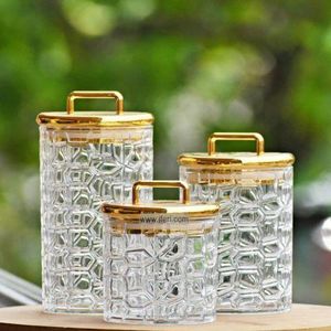 Set of 3 decorative glass storage jars