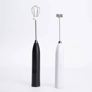 Rechargeable Electric Plastic Handle Handheld Mini Office Egg Beater Coffee Milk Frother With Food Safe Stainless Steel Whisk Frappe Mixer