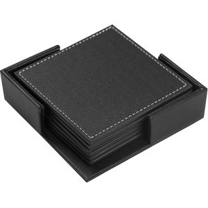 Black leather coaster set 