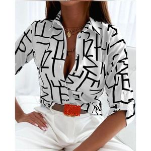 Geometric Print Button-Up Office Coporate wear  Blouse -White