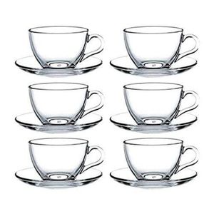 6 Pieces Of Glass Tea Coffee Cups Mugs And 6 Saucers -Colourless.