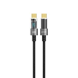 Porodo  60W Type-C to Type-C Braided Cable with PD Display 1.2M - Black