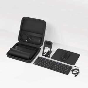 Porodo in-1 Keyboard & Mouse Set,1M Magnetic Cable/Phone Stand/Travel Case,BT V5.0,Dual Connectivity Mode, Multi-Device Connection,10M Operation Distance,Compatible with MacOS/Windows/Android-Black