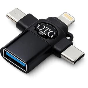 4-in-1 OTG Adapter Converter Multi-Port Hub with Lightening, Type-C, Micro USB & USB 3.0 for Android, Tablets & More Fast Data Transfer & Universal Compatibility -Black