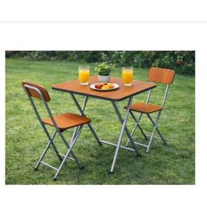 X _shaped  foldable wooden table (1 table, 2 chairs) _ Brown 