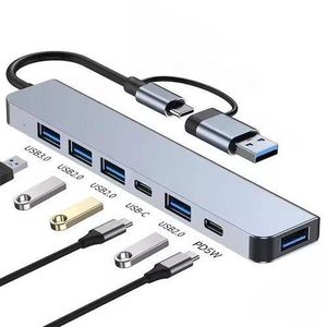8 in 1 USB 3.0 USB C Hub with SD/TF Card Reader 3.5mm Headphone Aux Jack USB Splitter for MacBook Surface Laptop Tablet PC