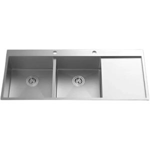 Newmatic 120cm Double HD120 Handcrafted Topmount Kitchen Sink, Accessories Included – Silver