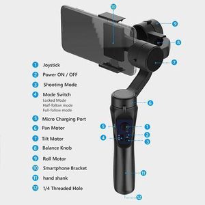  Gimbal H4 3 Axis Video Record Support Universal Adjustable Direction Handheld combination, Black