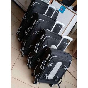 A 4 In 1 Suitcase Sizes 32 Extra Large, Size 30 Large Size 24 Medium Size And 20 Small Size It's Used For Traveling And Schooling And Home Use It Pure Clothe Suitcase It Has 4 Wheel Spinner It's Extremely Durability It's Strong And Hard Body 