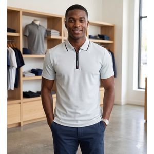 Men's Outdoor White Polo Shirt, Summer, Business Casual.