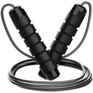 Black Weighted Jump Skipping Rope For Fitness Workout.