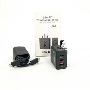 Samsung  65w Power Adapter Trio Super Fast Charger With 65w, 25w, 15w With Type-C To Type-C Cable. - Black