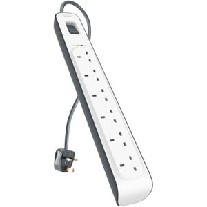 Belkin 6 Way/6 Plug Surge Protection Strip With 2 Meters Cord Length - Heavy Duty Electrical Extension Socket - white