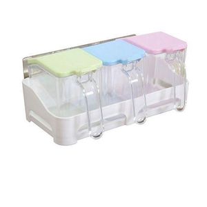 3 Piece Wall-Mounted Plastic Sugar/Spice Storage Organizer Jars, Colourless.