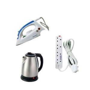 Bundle Of 2L kettle ,Extension And Steam Flat Iron-Silver,White,Blue