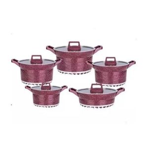 10 Pieces Granite Non-Stick Serving Dishes Saucepans Cookware - Multi-colours.
