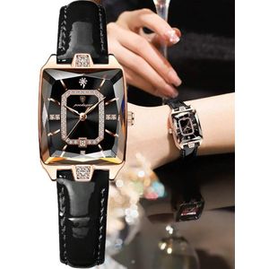 Poedagar Ladies Leather Strap Luxury Design Watch -Elegant Black
