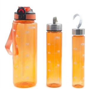 Tankoo 3-Piece Clear Nesting Sports Water Bottle Set (Model: PCP01) with Time Markings, Straw & Carry Strap – 1L, 600ml & 400ml Reusable Beverage Set