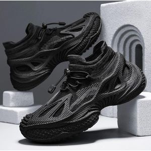 New Men's Fashion Sneakers -New Men's Trendy Board Shoes- Breathable Mesh PU Cushion Sole Anti-Slip Design-Black
